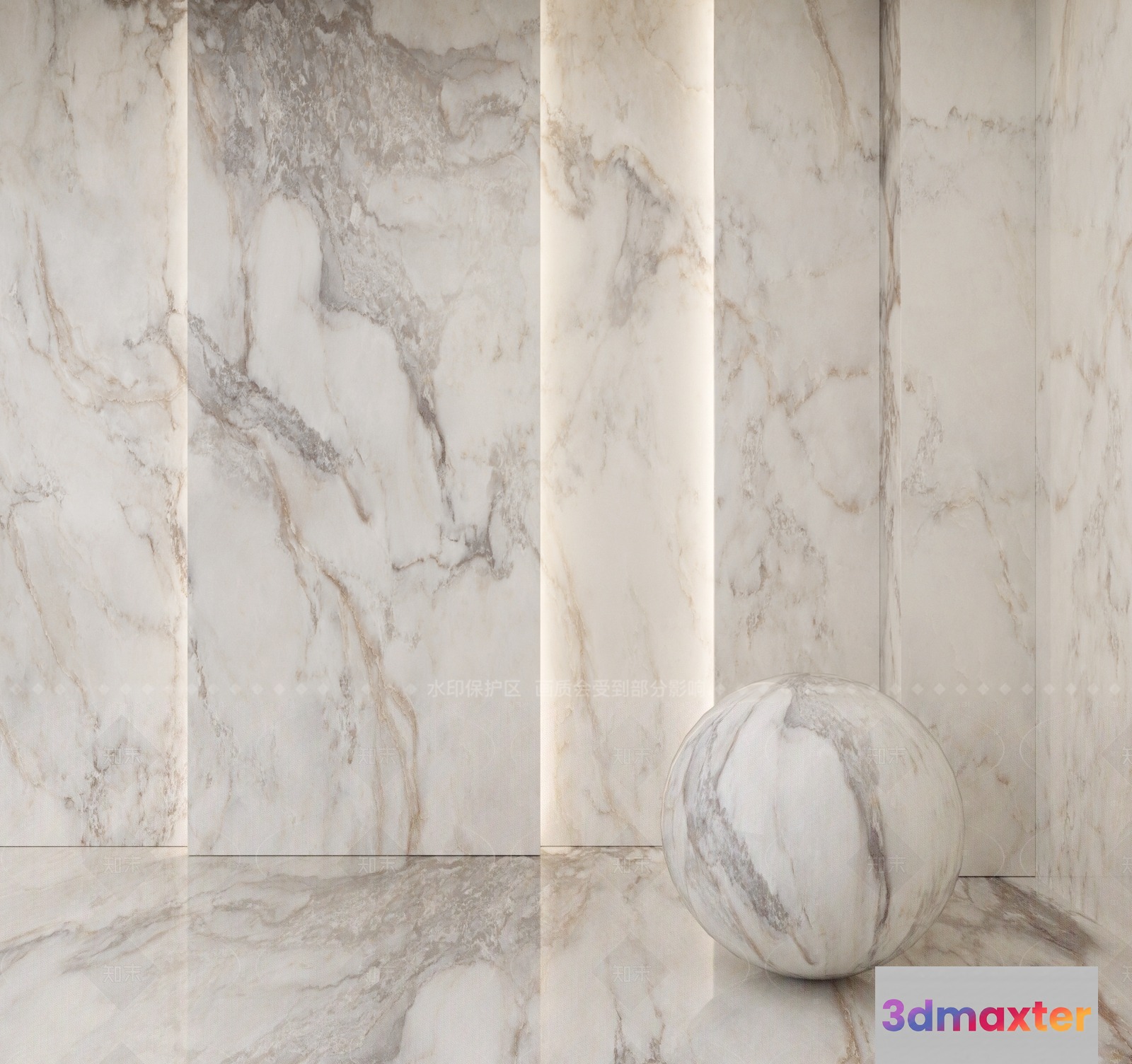 A Marble Ball On A Marble Floor 3D Model - 8895 - VRAY Render