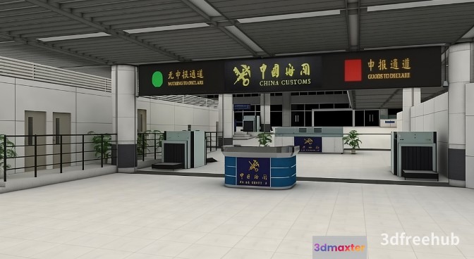 A Large Empty Airport Terminal 3D Model - 7922 - VRAY Render