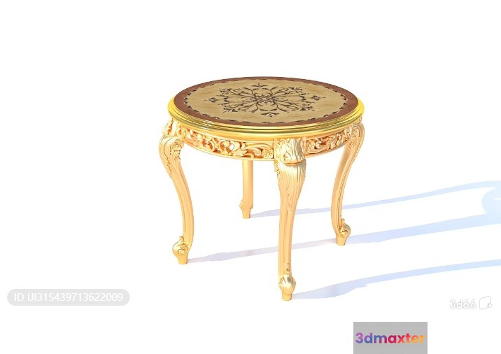 A Small Ornate Table With A Gold Finish 3D Model - 7824 - VRAY Render