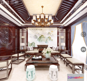Traditional Living Room 3D Model - 8556 - VRAY Render