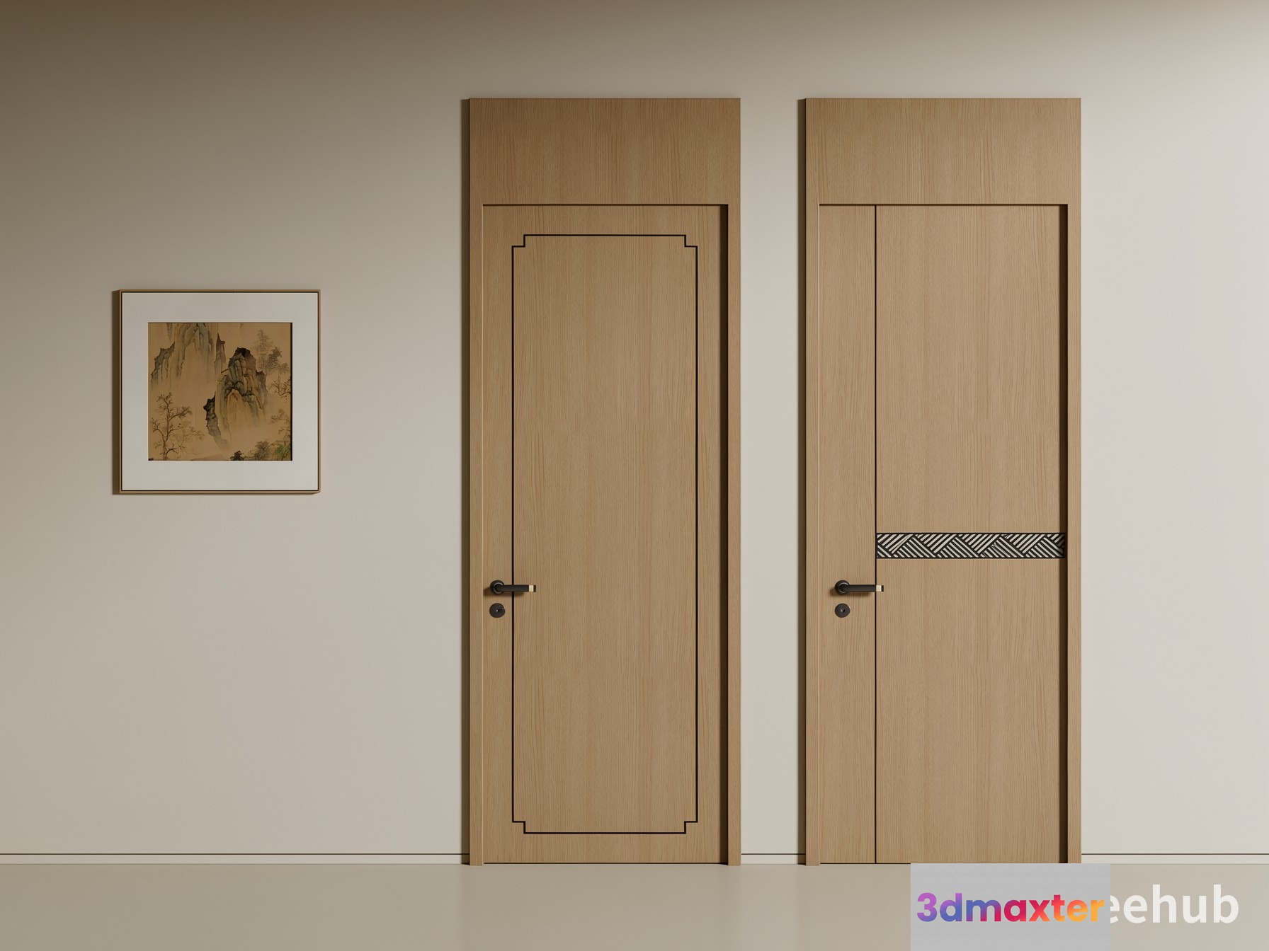 Two Wooden Doors 3D Model - 9182 - VRAY Render
