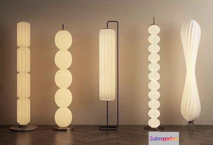 Four White Floor Lamps 3D Model - 8283 - VRAY Render