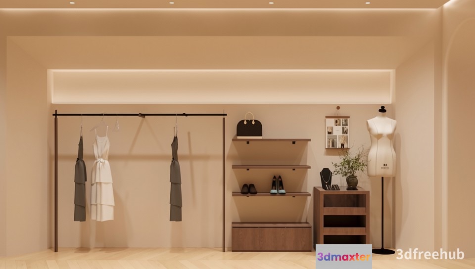 A 3D Rendering Of A Minimalist Dressing Room 3D Model - 20506 - VRAY Render
