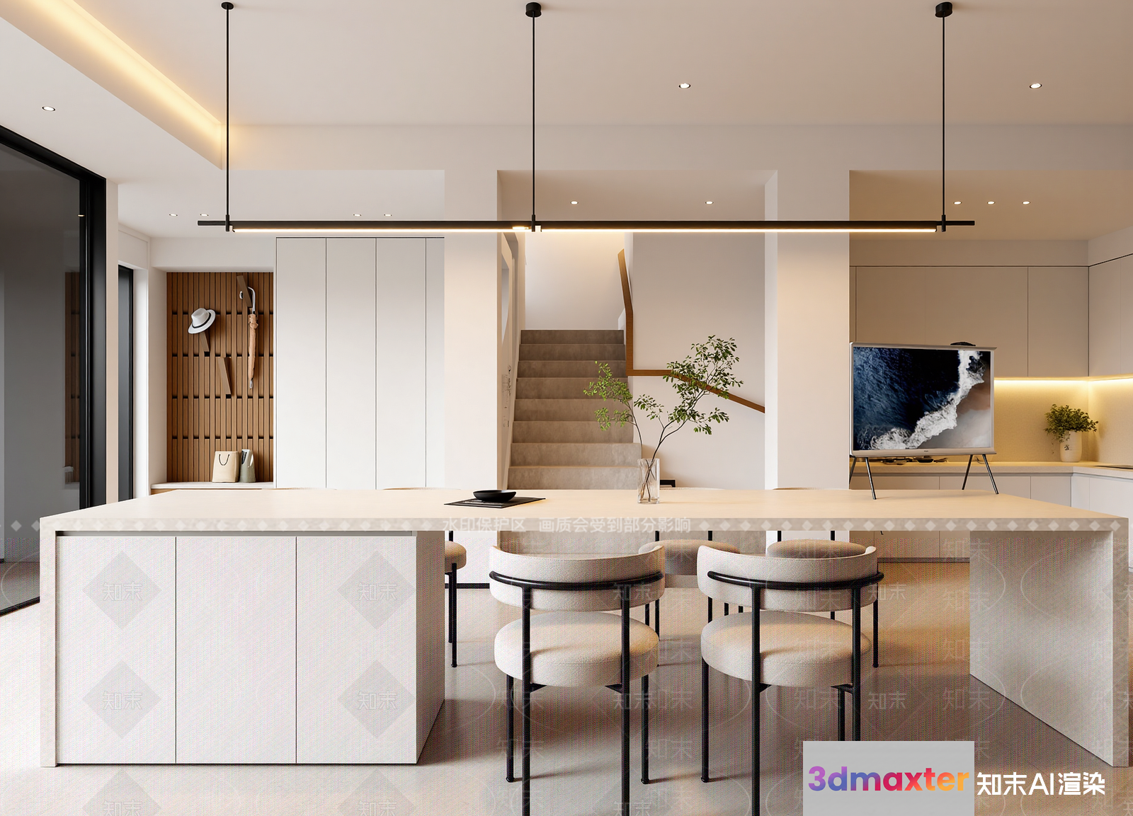 Modern Minimalist Kitchen 3D Model - 14485 - VRAY Render