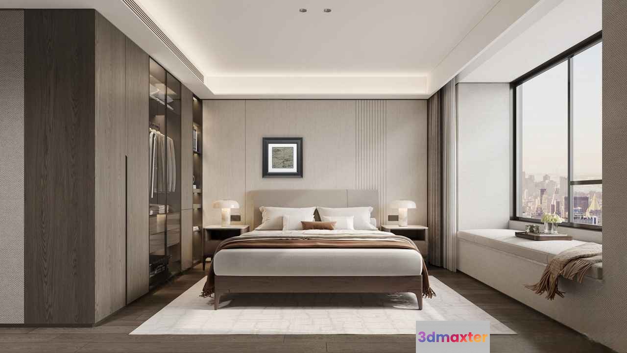 Modern Minimalist Bedroom 3D Model - 23645 - CORONA Render