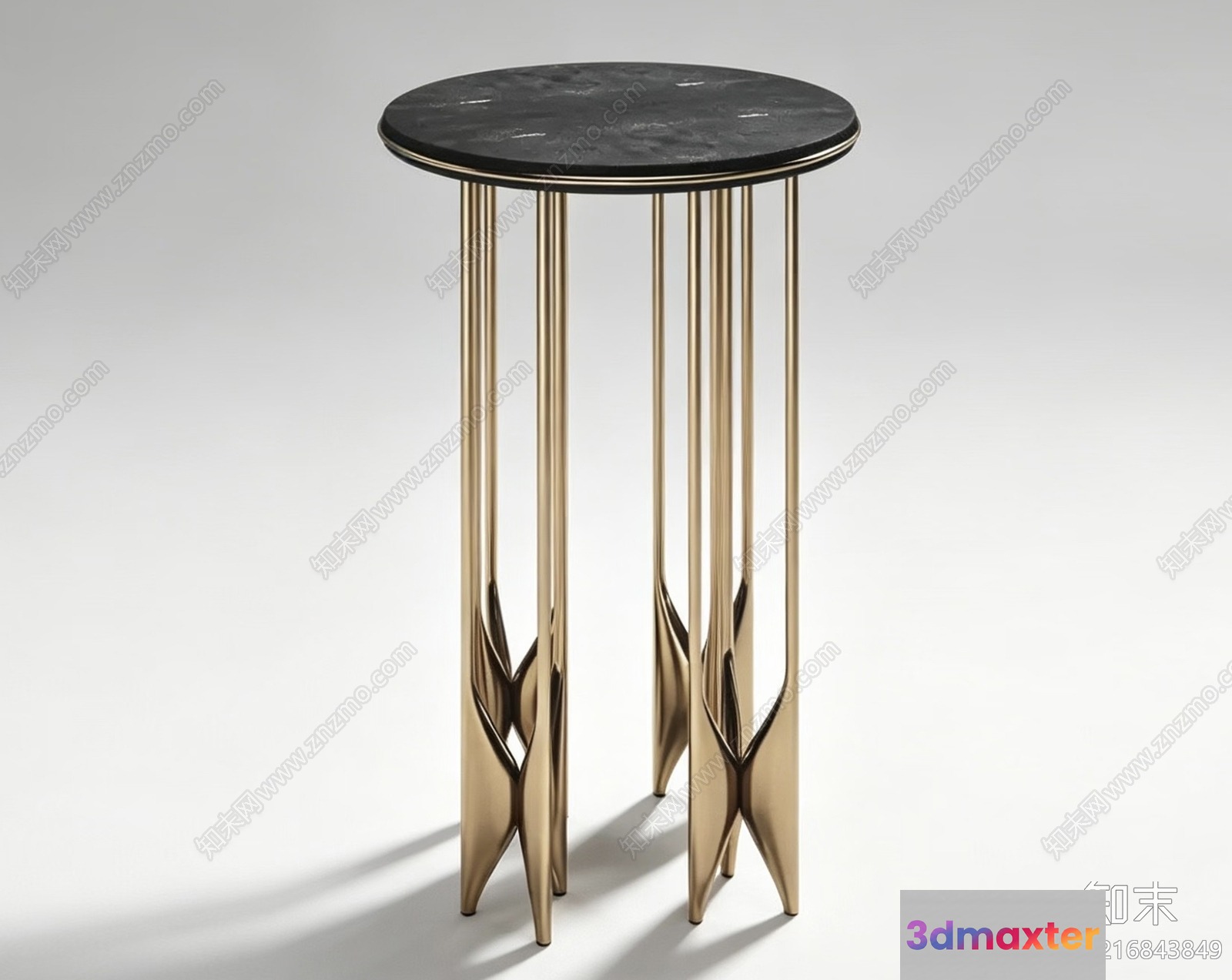 A Small Table With A Black Top And Gold Legs 3D Model - 15534 - VRAY Render