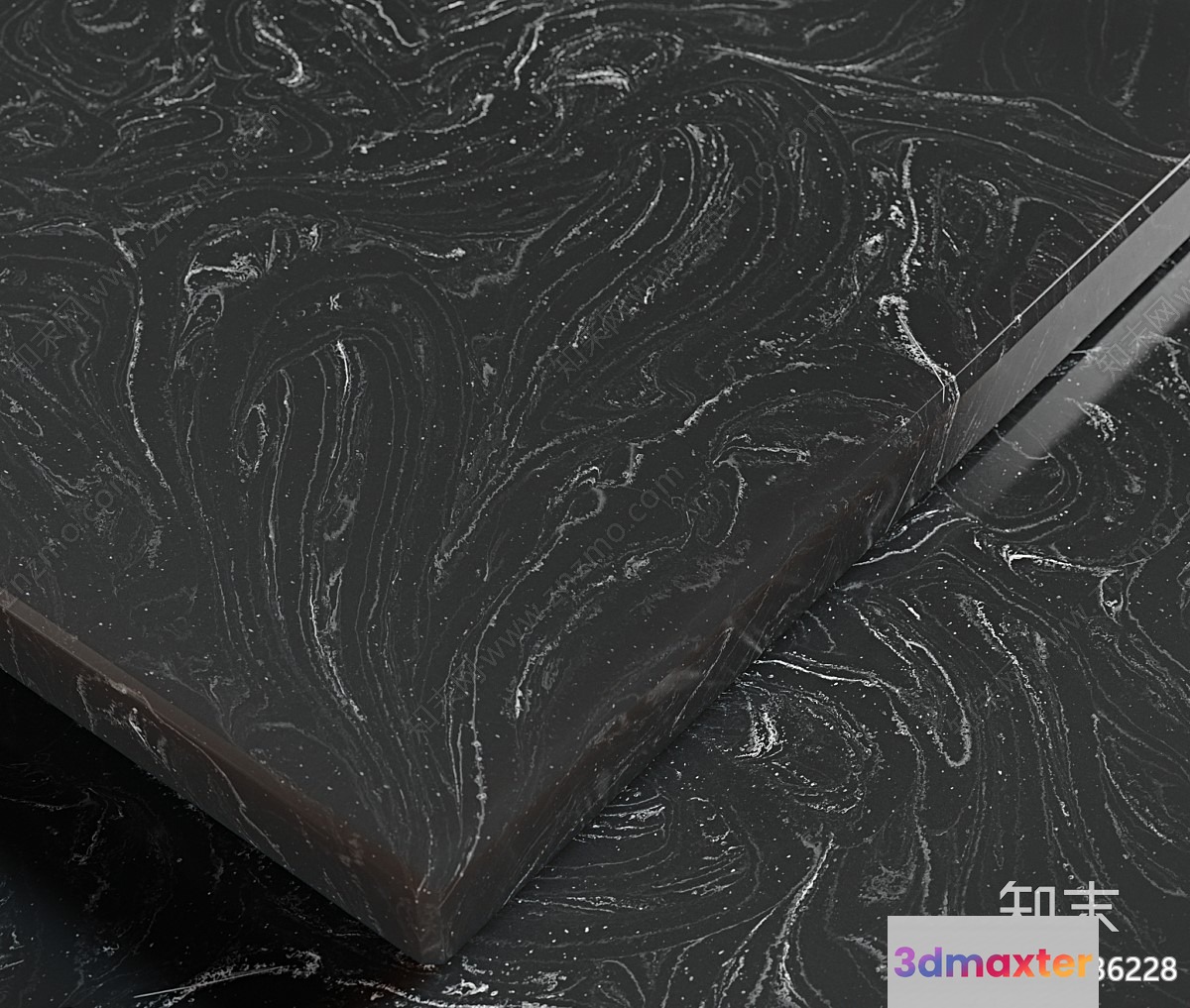 A Black Marble Countertop With A Distinctive White Veining Pattern 3D Model - 781 - CORONA Render