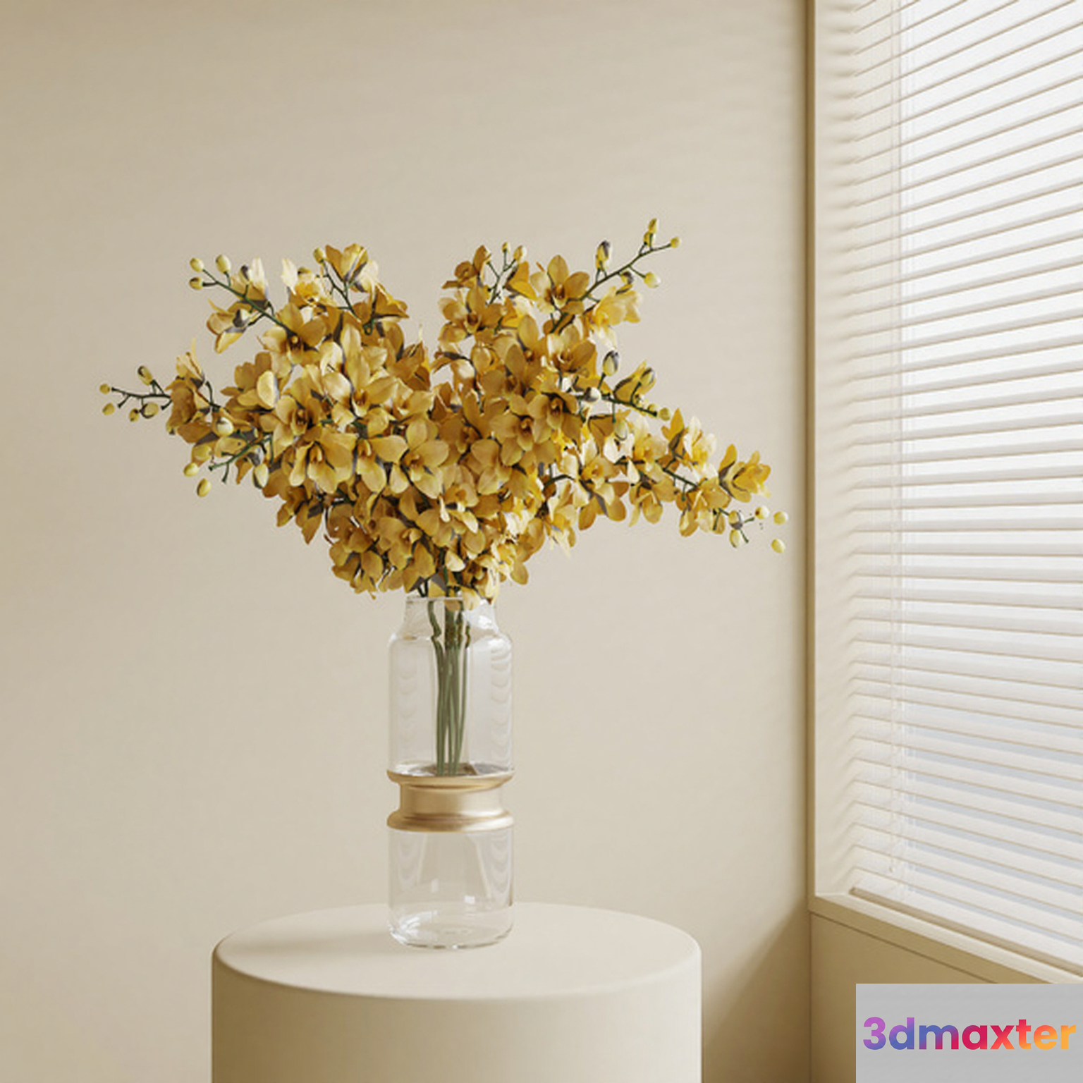 A Glass Vase With Yellow Flowers 3D Model - 13931 - VRAY Render