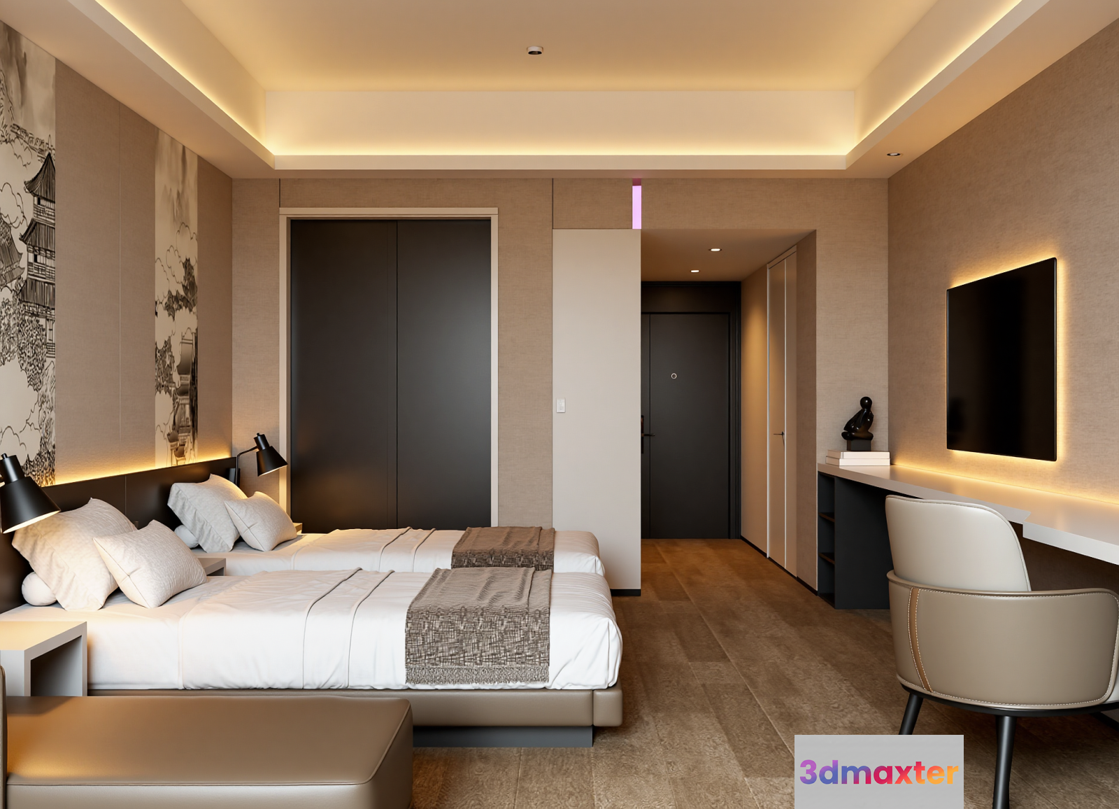 Modern Hotel Room 3D Model - 7188 - VRAY Render