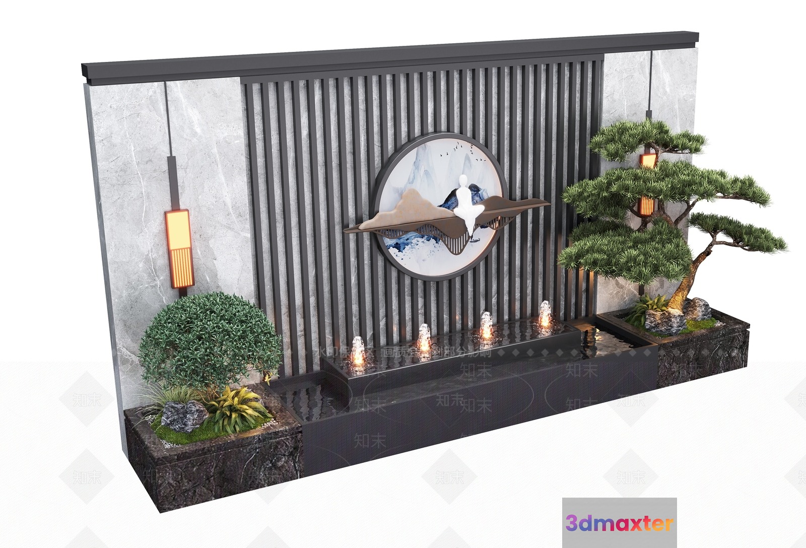 Modern Asian-Inspired Wall Fountain 3D Model - 8877 - VRAY Render