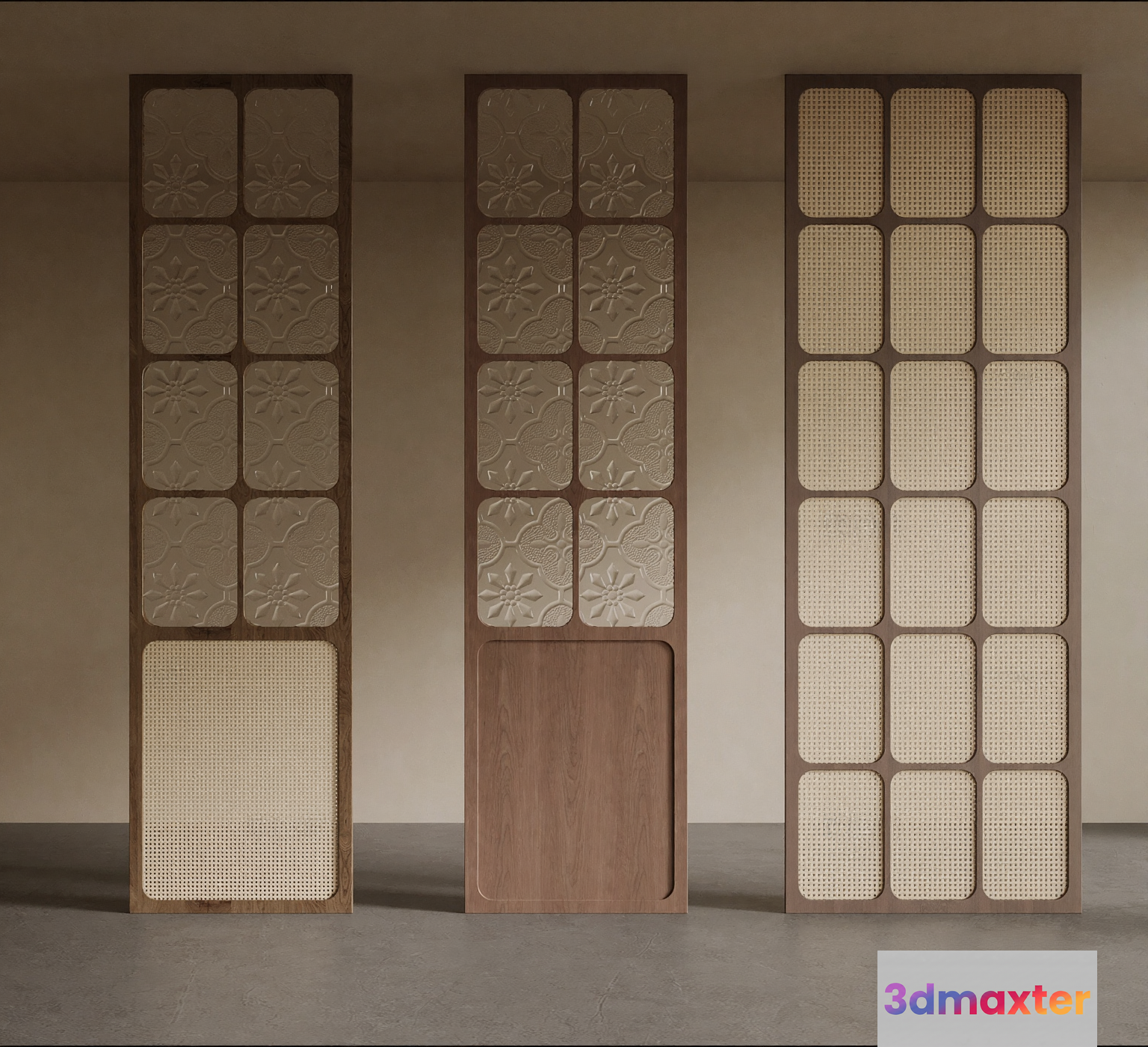 Three Wooden Doors With Glass Panels 3D Model - 16919 - VRAY Render