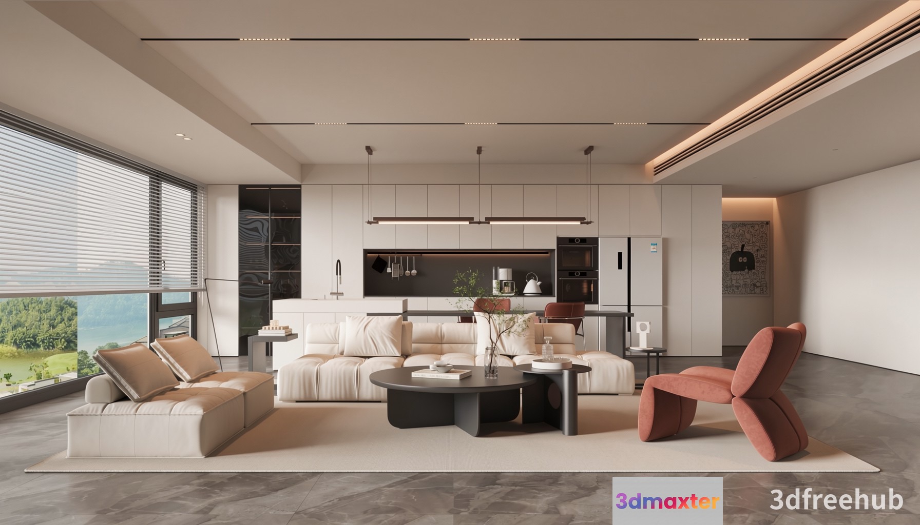Modern Living Room 3D Model - 20605 - VRAY Render