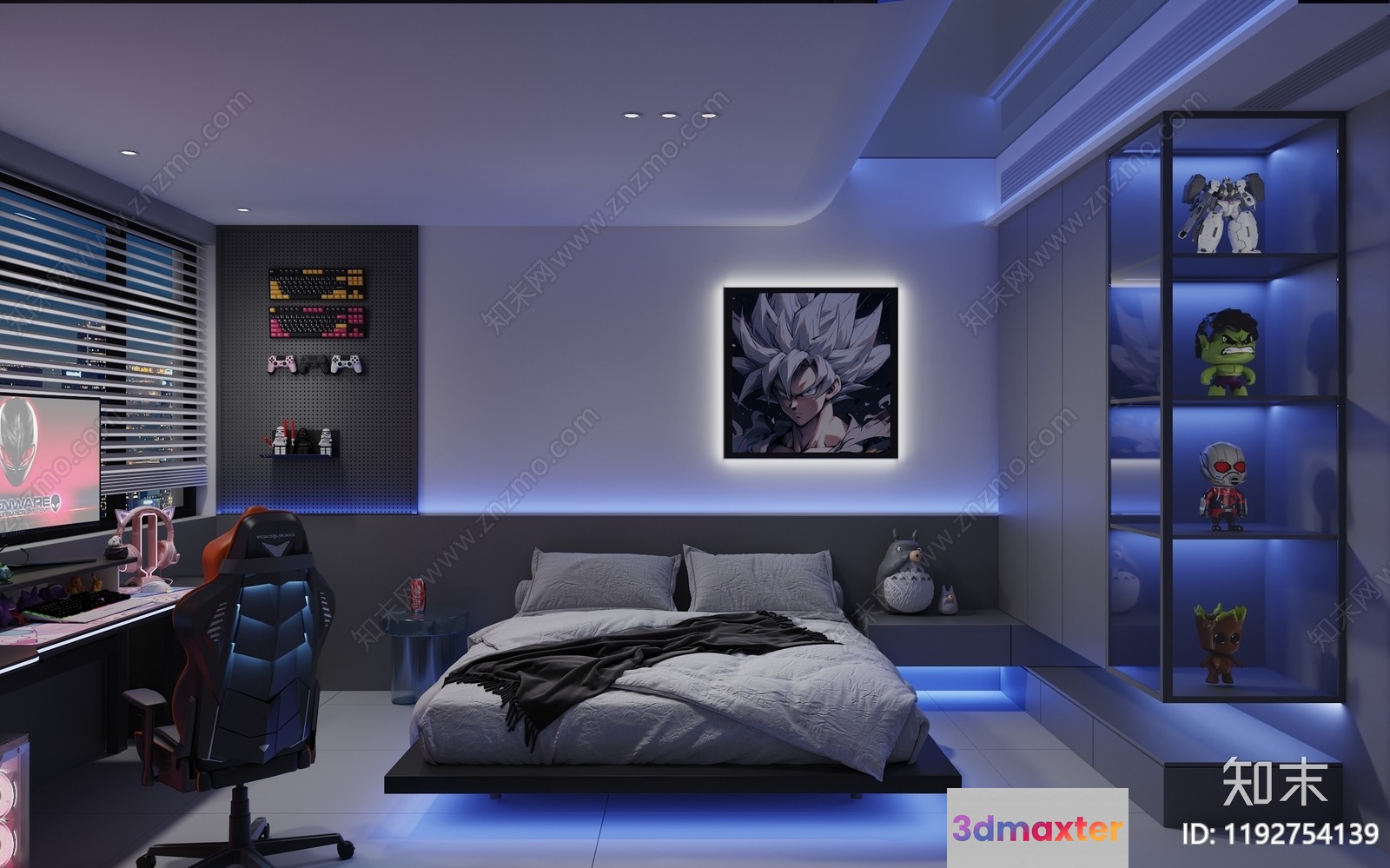 Modern Bedroom With Anime Art 3D Model - 19485 - VRAY Render