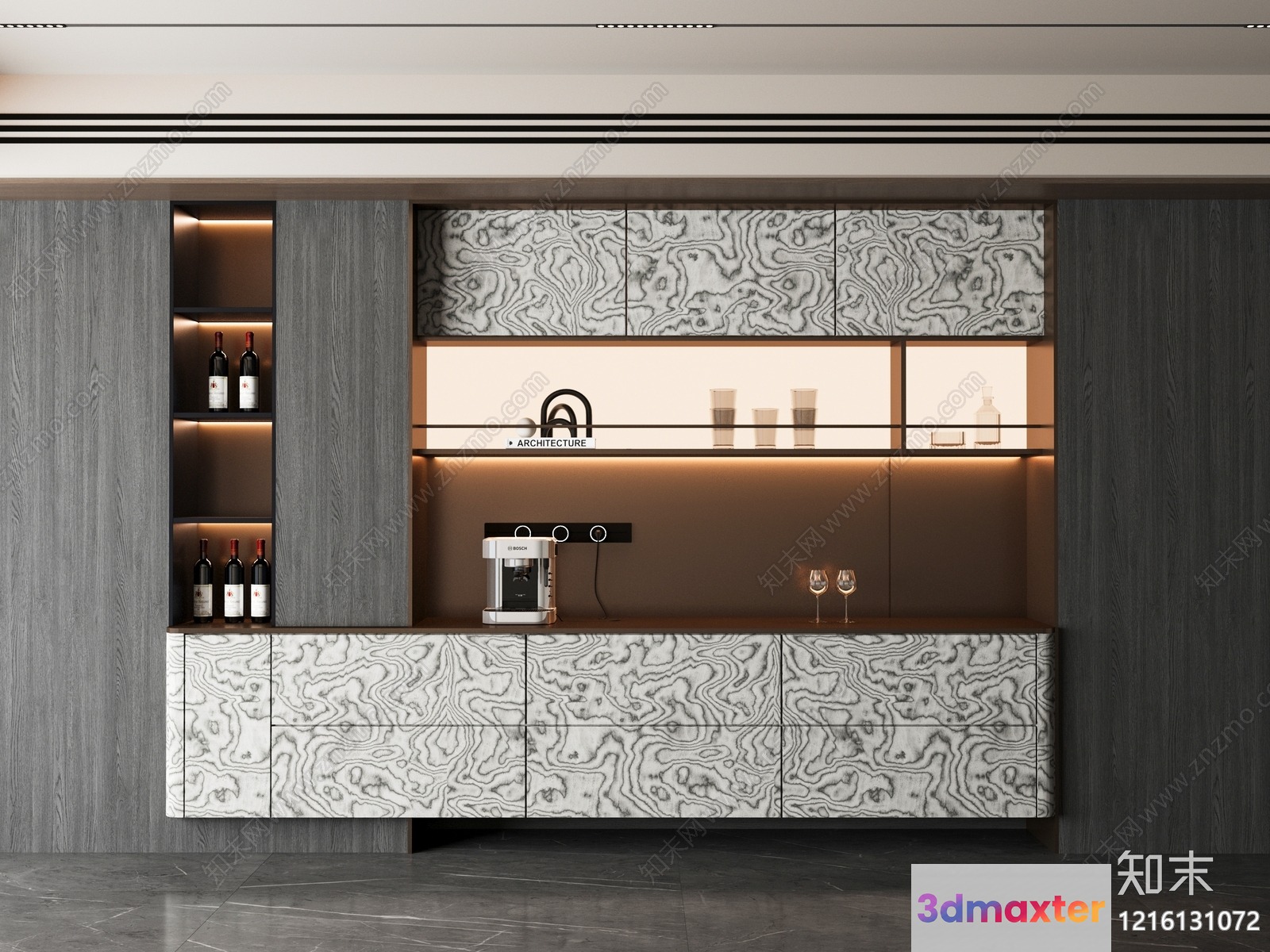 Modern Kitchen With Marble Accents 3D Model - 13772 - VRAY Render
