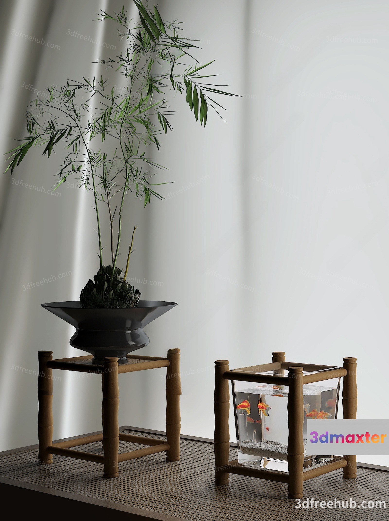 A Bamboo Plant And A Fish Tank 3D Model - 20534 - VRAY Render