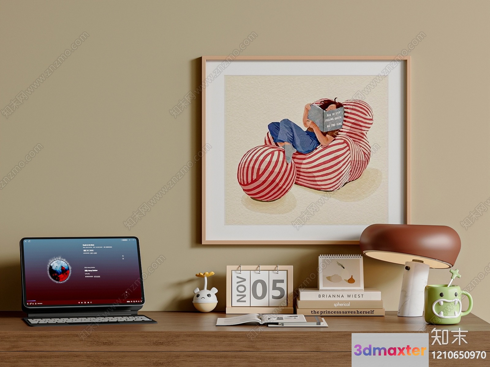 A Framed Picture Of A Person Reading A Book 3D Model - 2023 - VRAY Render