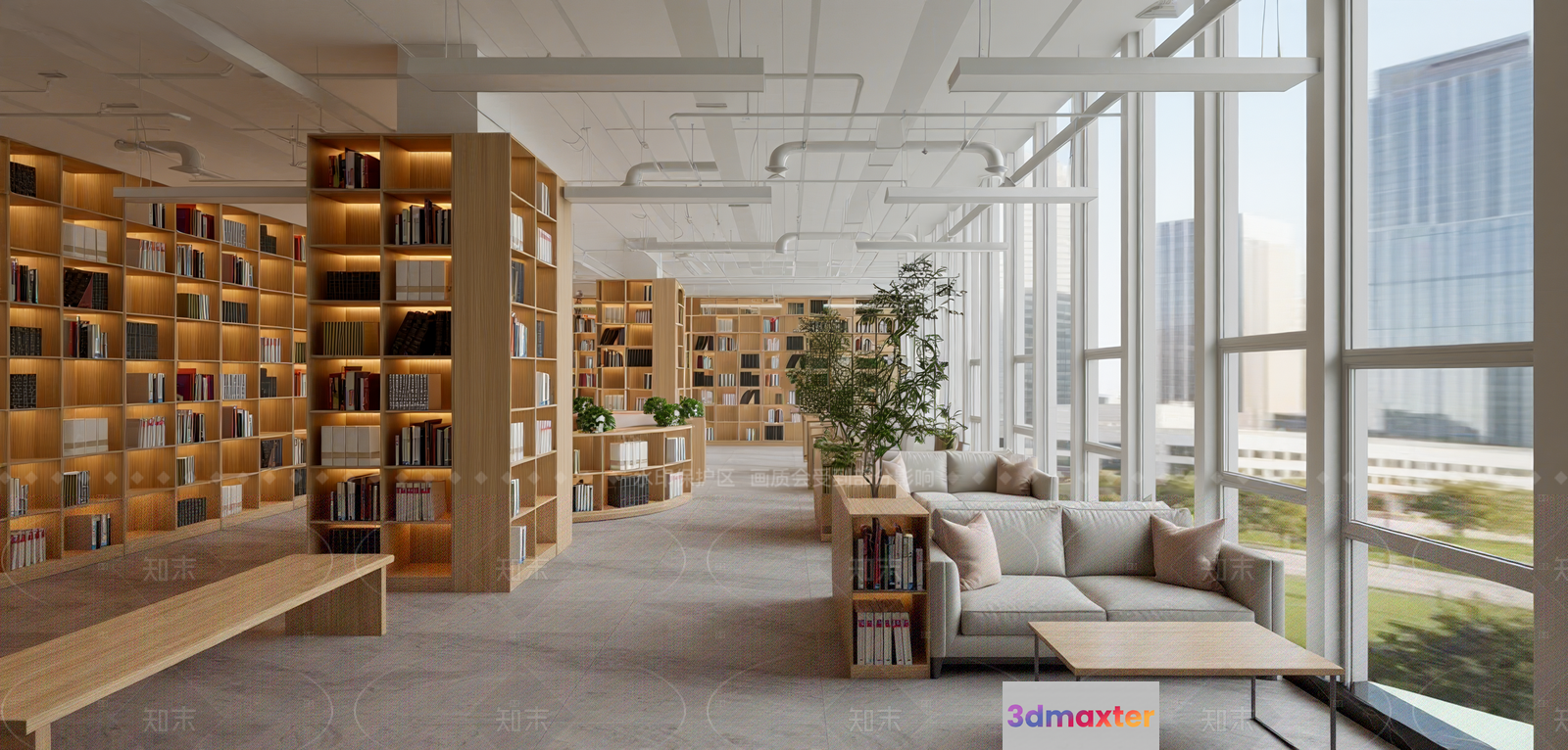Modern Library Room 3D Model - 1795 - VRAY Render