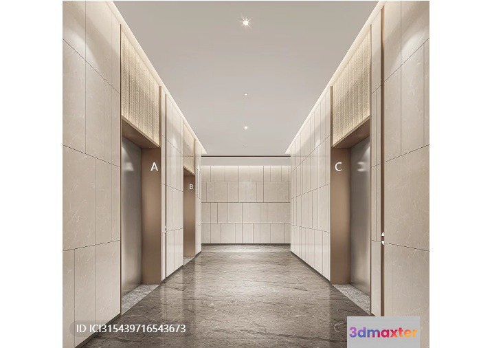 Modern Elevator Hallway 3D Model - 883 - VRAY Render