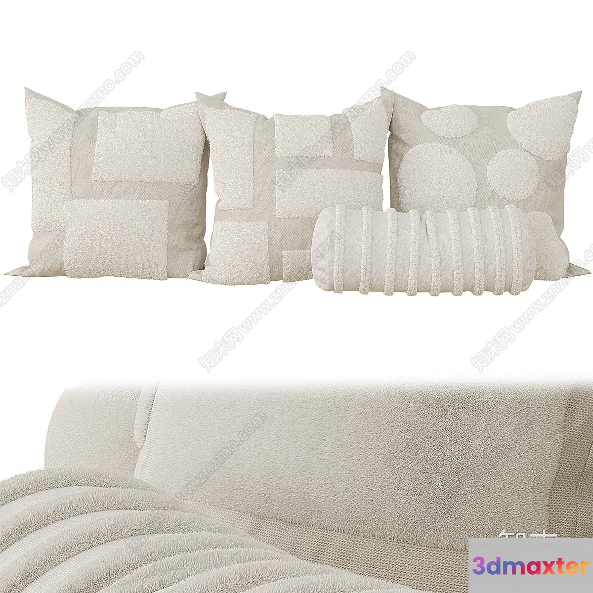 Cozy White Throw Pillows 3D Model - 23468 - VRAY Render