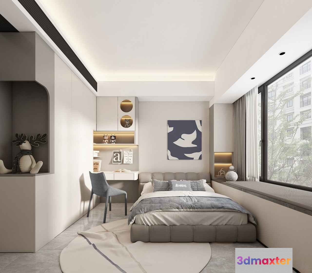 Modern Gray Bedroom 3D Model - 4694 - VRAY Render