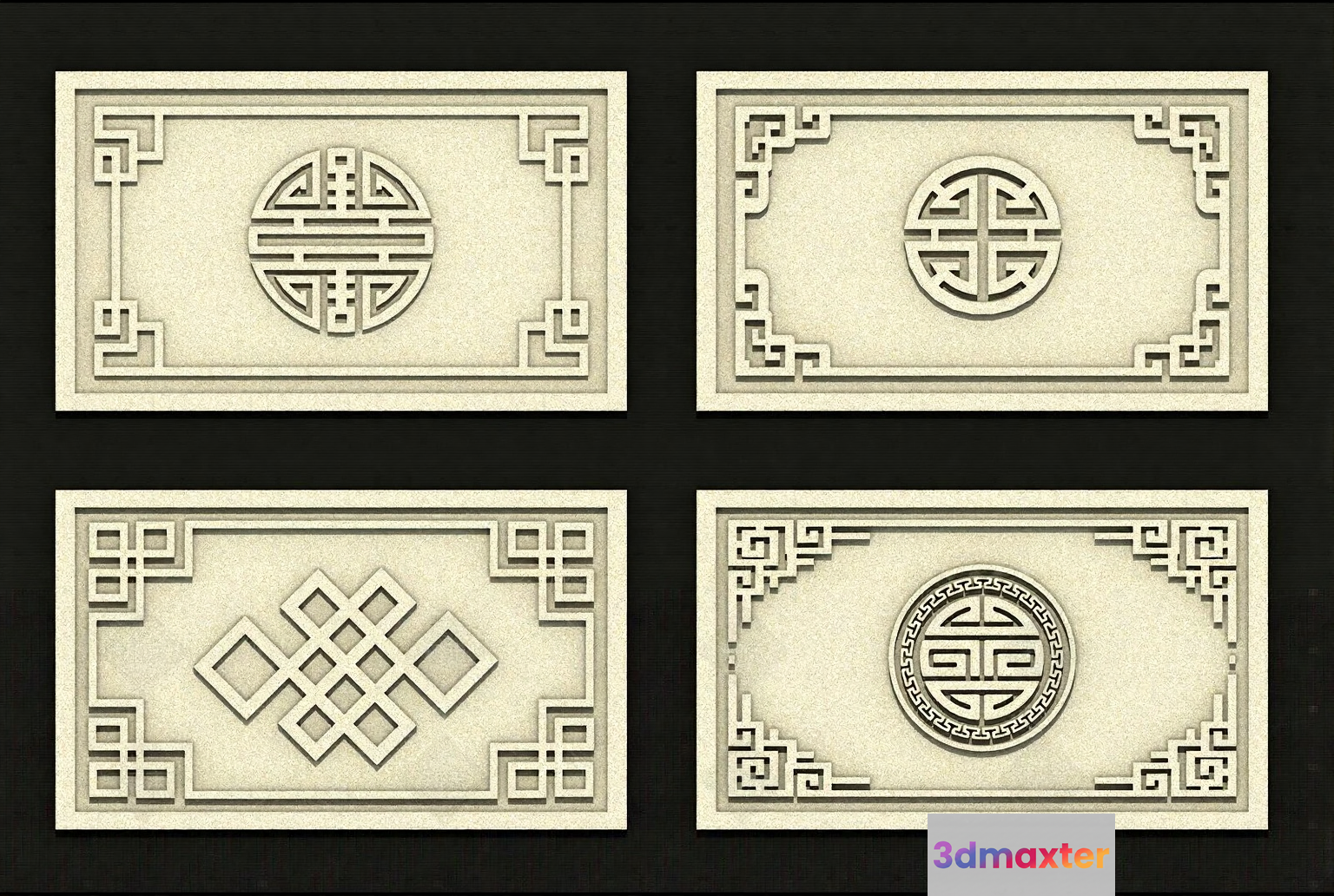 Four Rectangular Decorative Wall Panels 3D Model - 1448 - VRAY Render