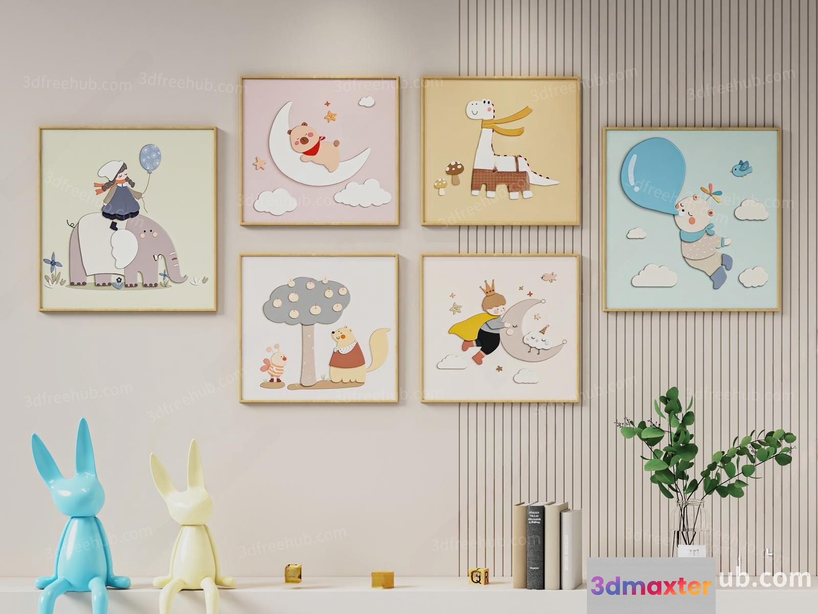 A Collection Of Six Framed Pictures On A Wall 3D Model - 19691 - VRAY Render