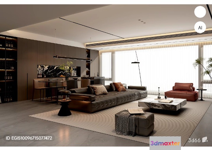 Modern Living Room 3D Model - 5586 - VRAY Render