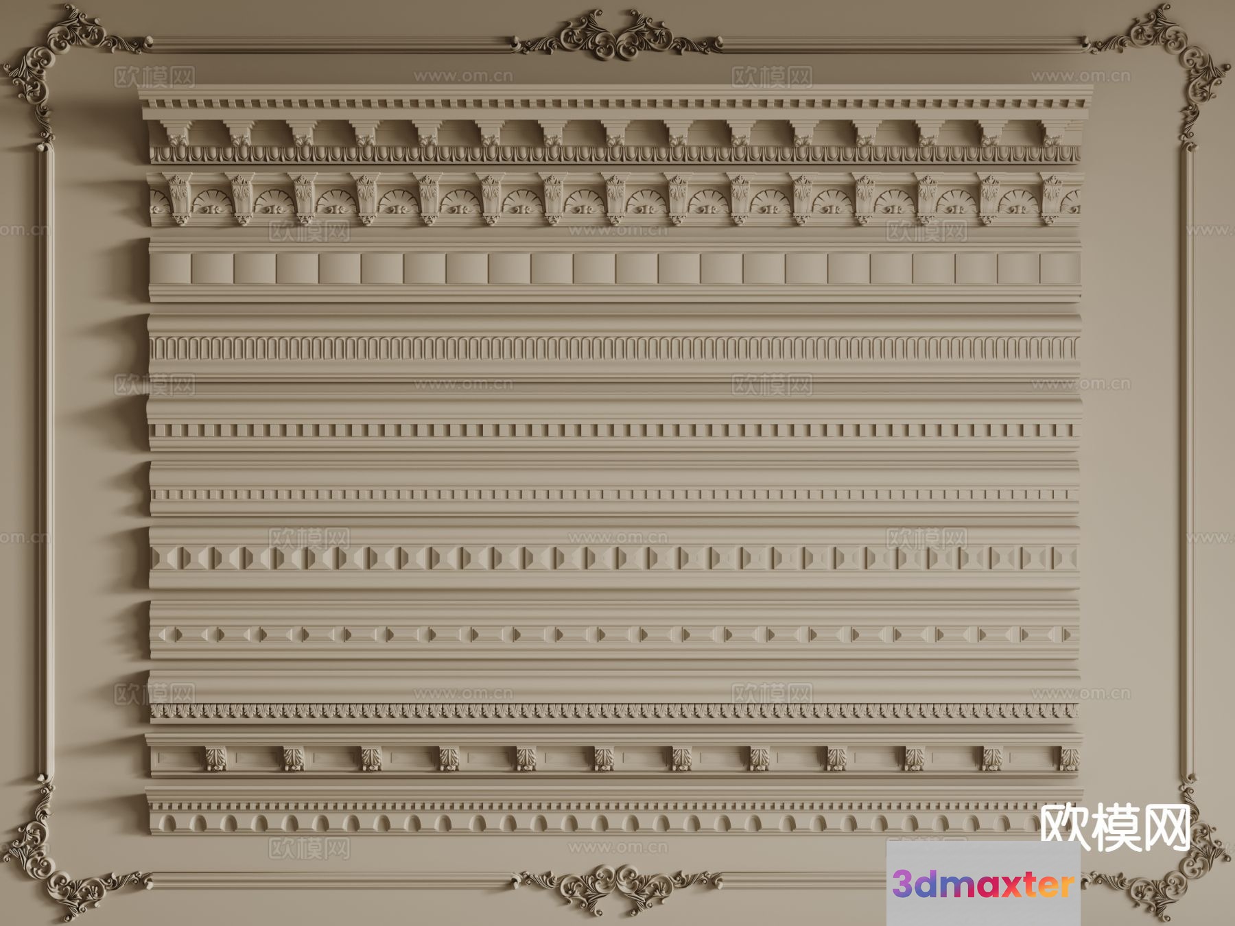 Classic Ornate Wall Panel 3D Model - 8222 - CORONA Render