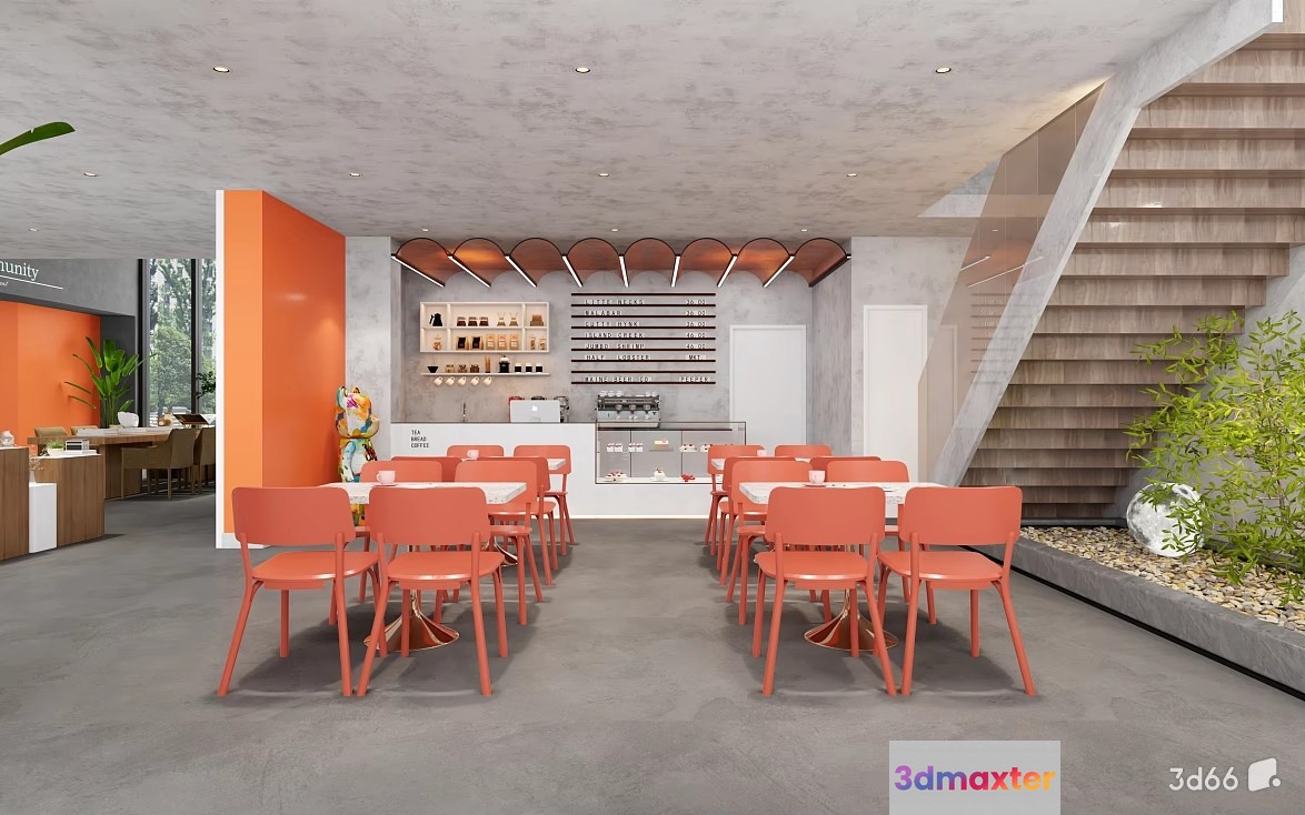 Modern Cafe Interior 3D Model - 23355 - VRAY Render