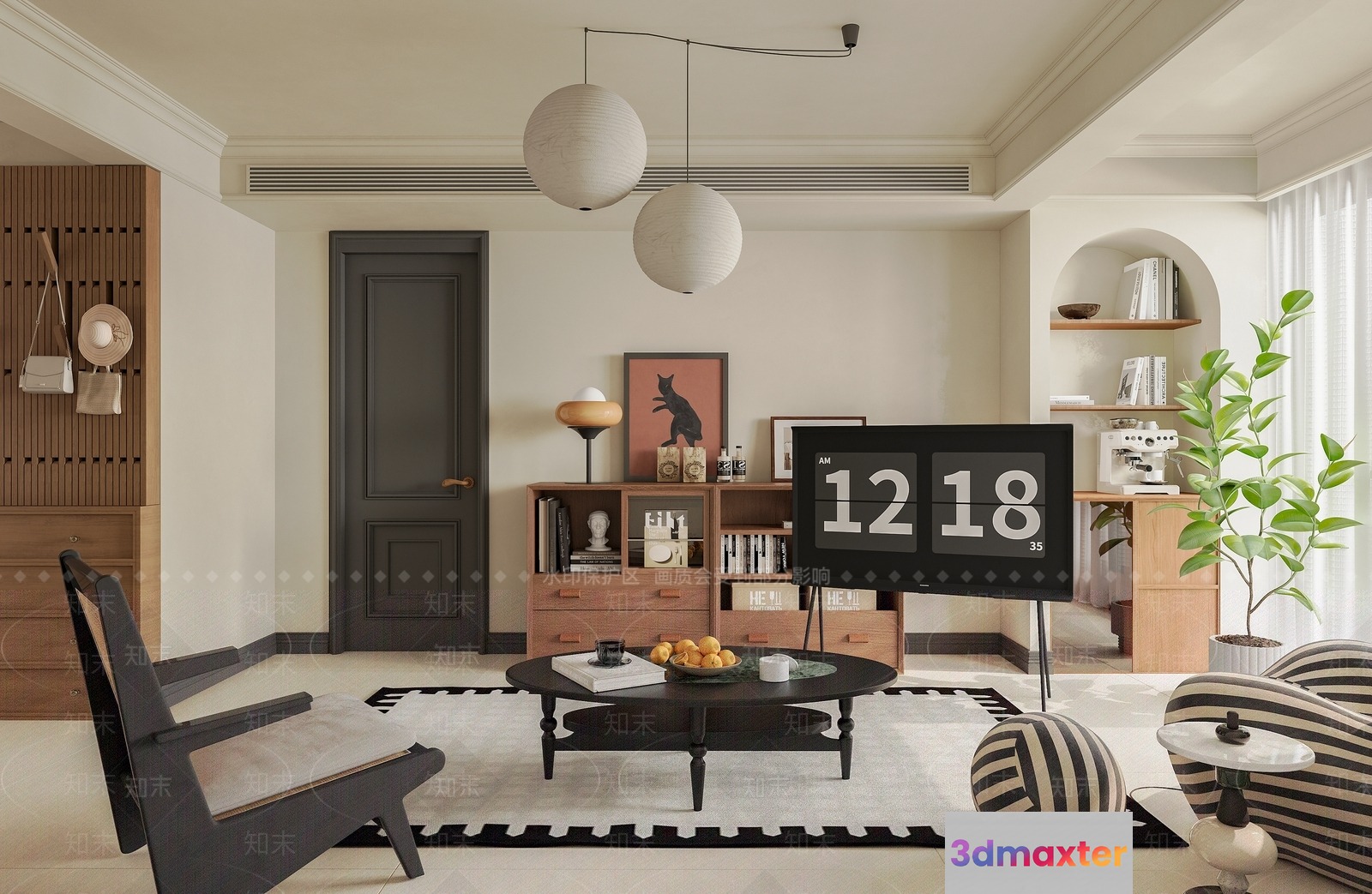 Black And White Living Room 3D Model - 22175 - VRAY Render