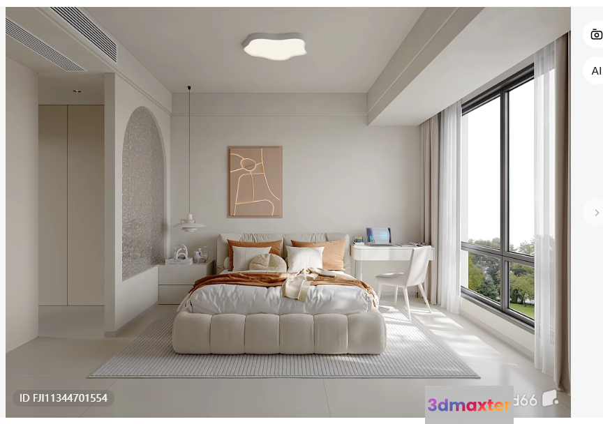 Modern Neutral-Toned Bedroom 3D Model - 5605 - VRAY Render
