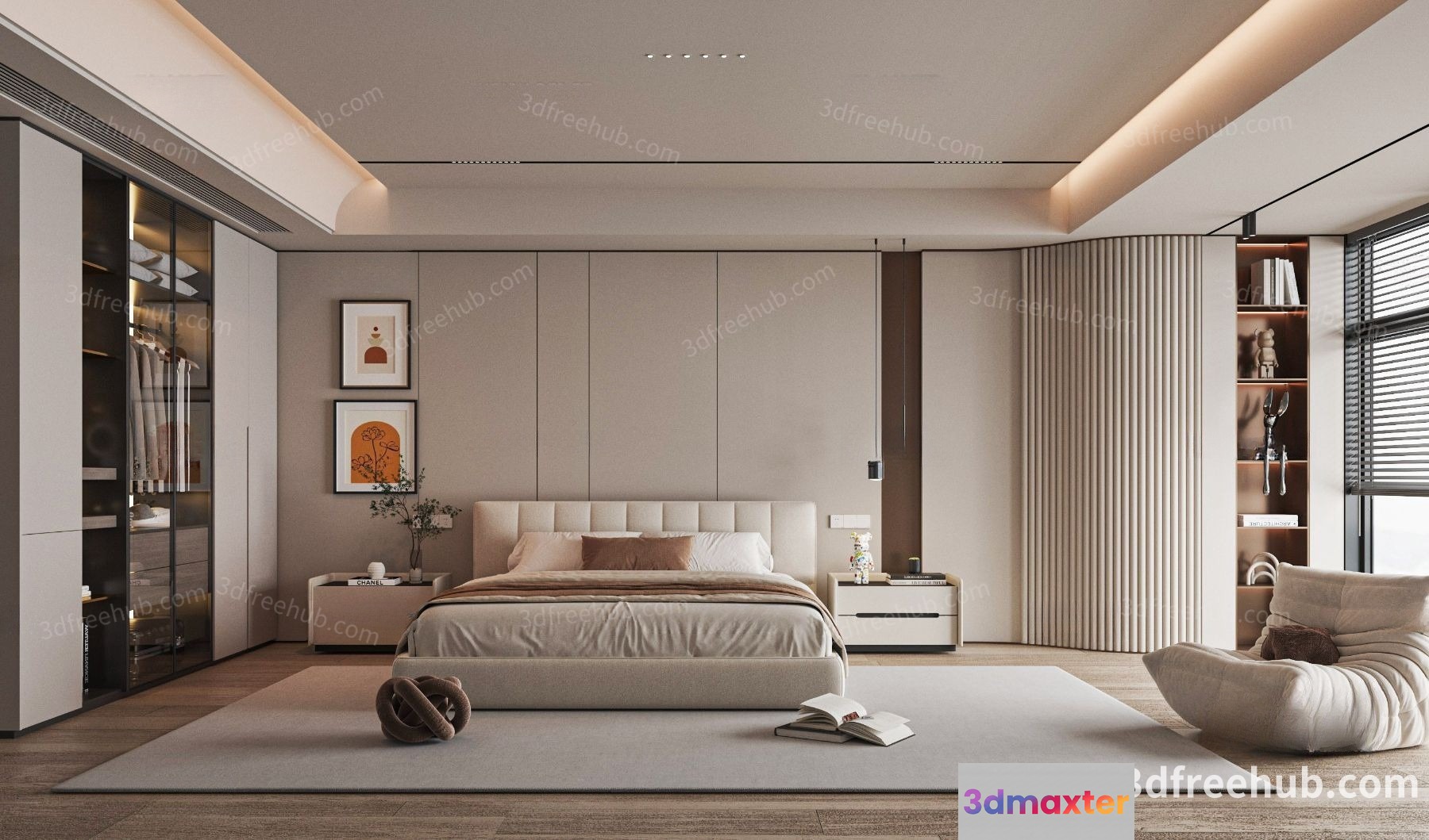 Modern Minimalist Bedroom 3D Model - 23549 - VRAY Render