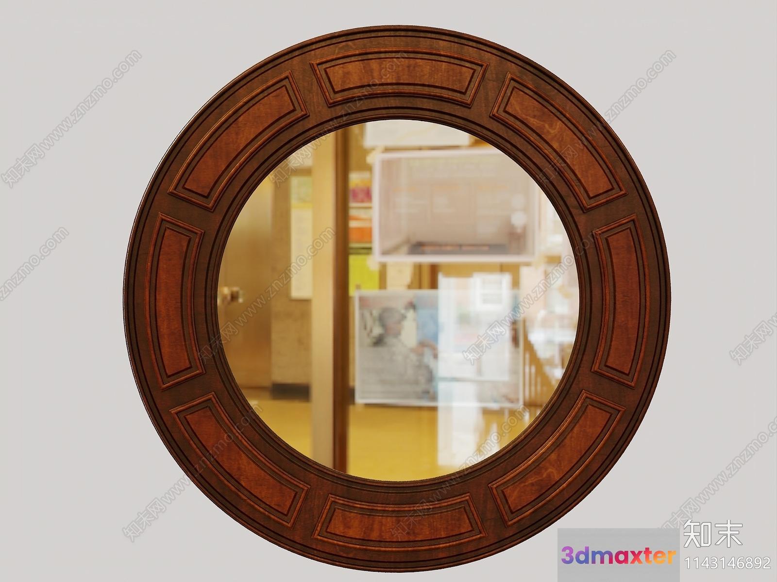 Round Wooden Mirror 3D Model - 5450 - VRAY Render