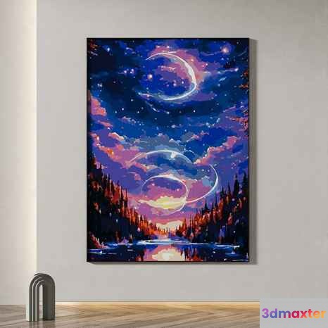 A Painting Of A Moonlit Landscape 3D Model - 5097 - VRAY Render