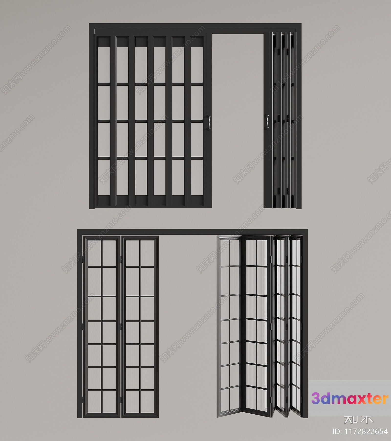A Set Of Black Window Frames 3D Model - 8160 - VRAY Render