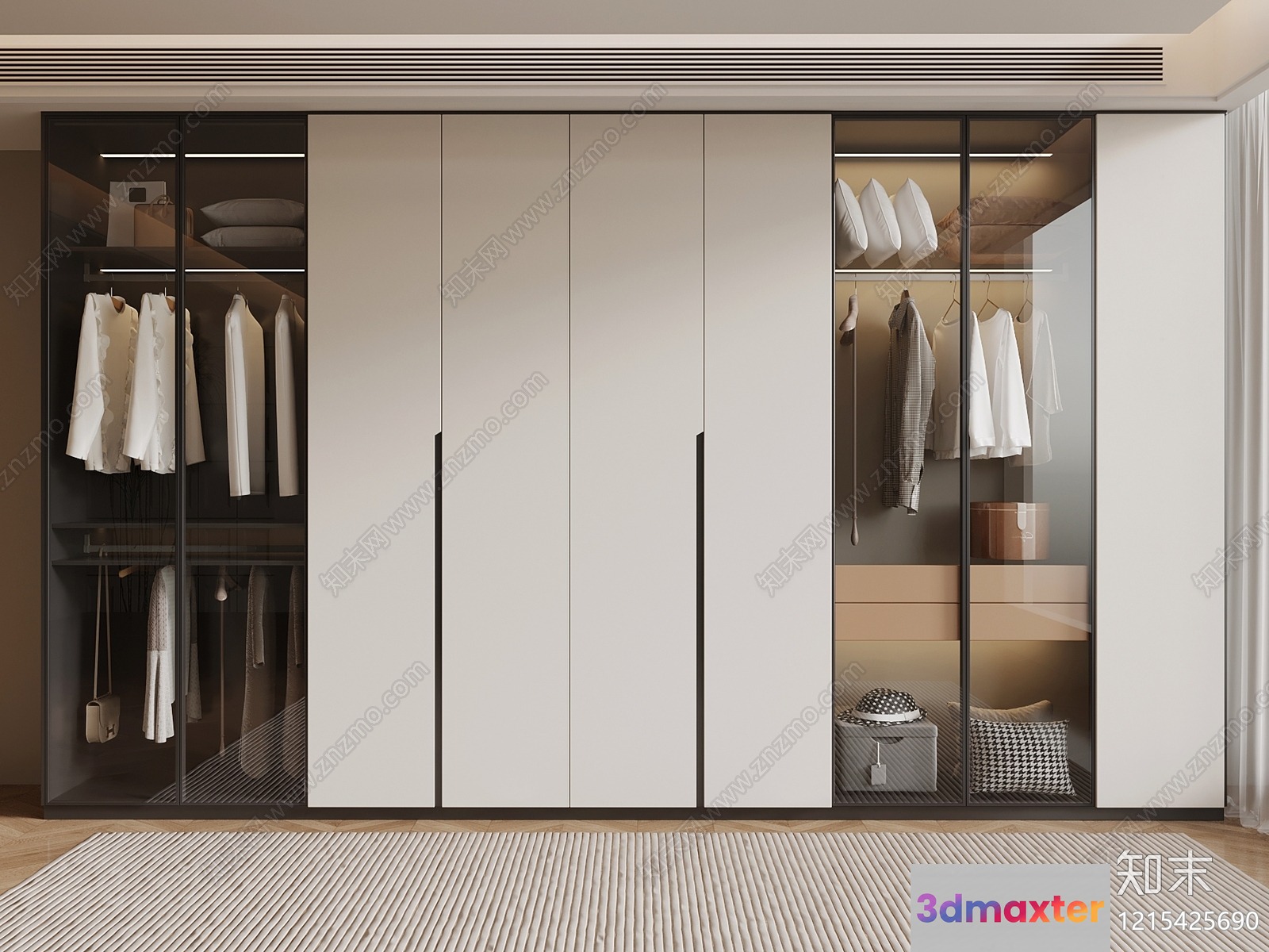 Modern White Wardrobe 3D Model - 9909 - VRAY Render