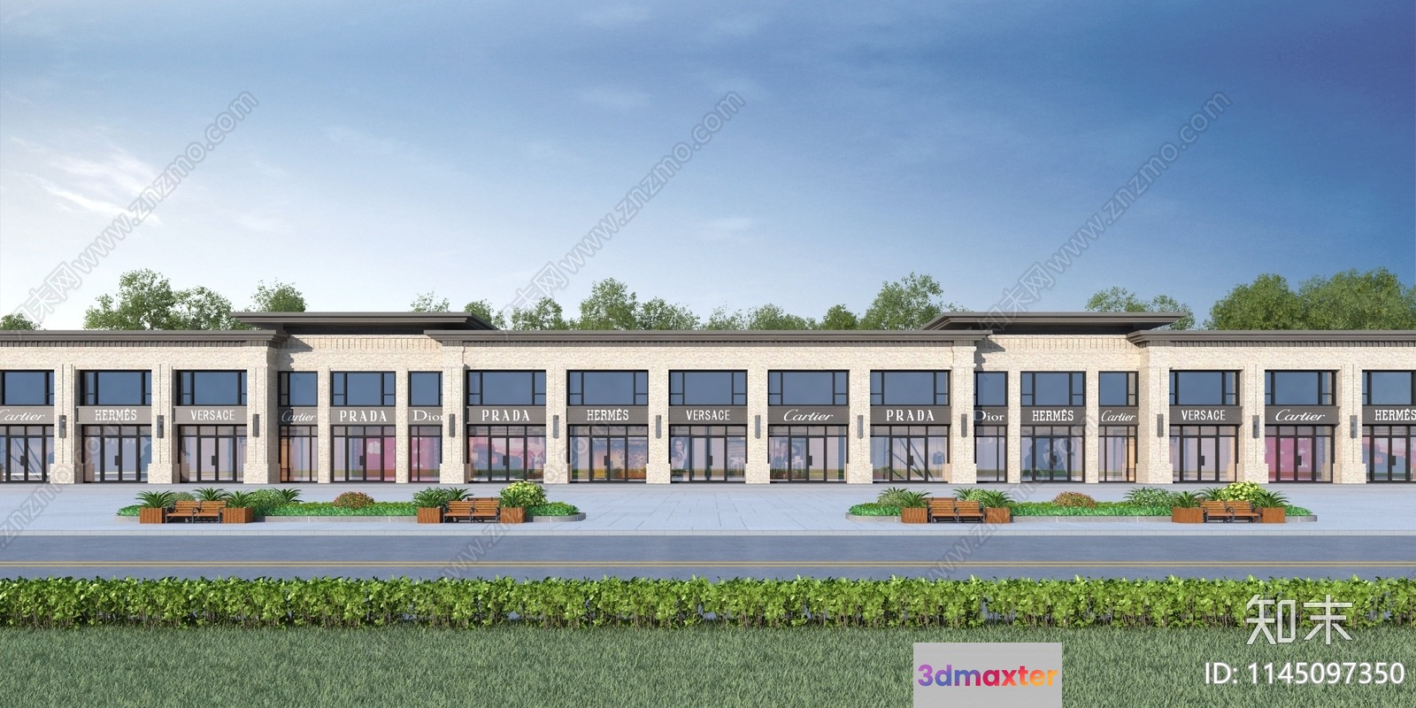A Building With Storefronts 3D Model - 17693 - VRAY Render