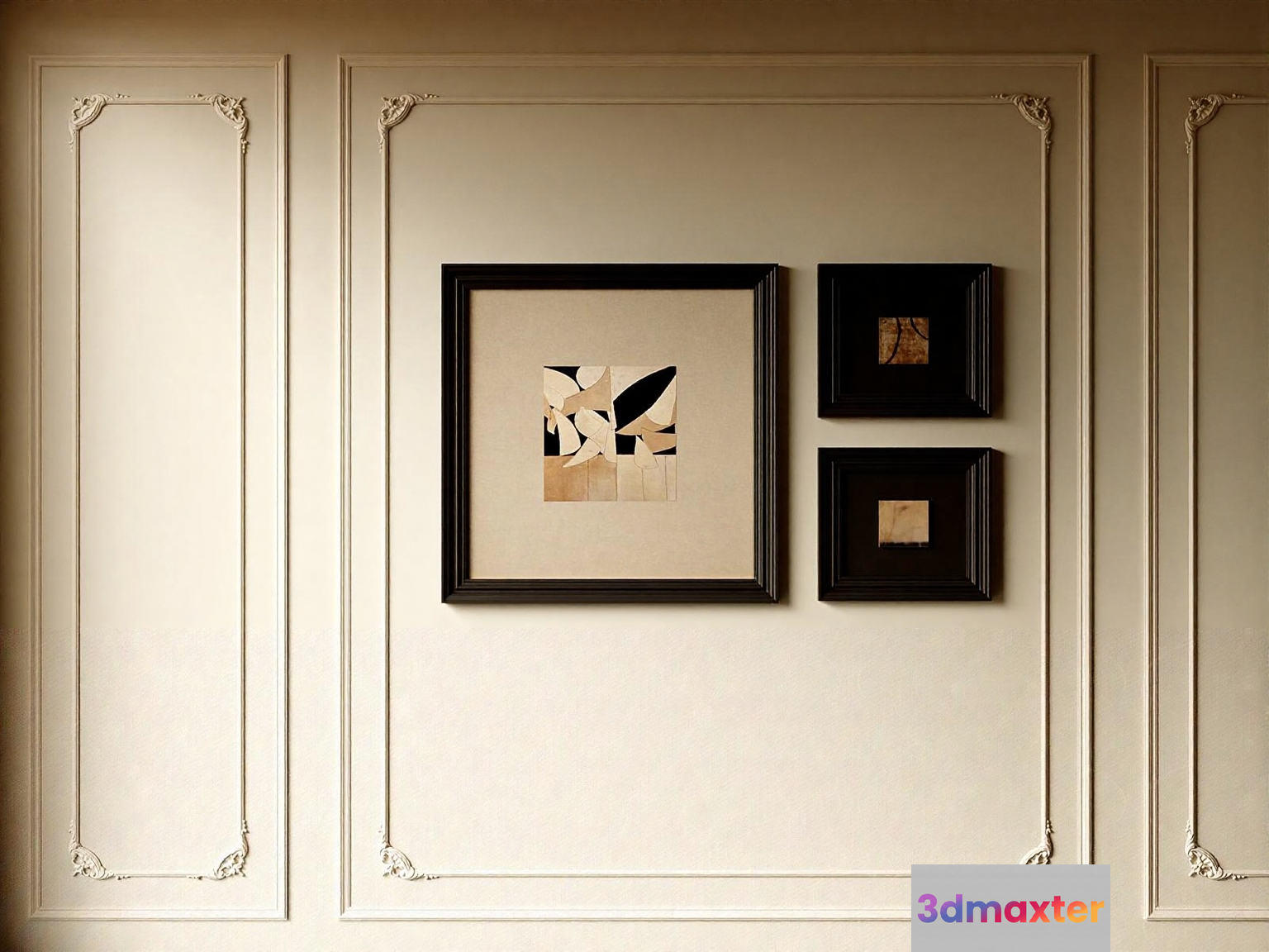 A Wall With Framed Pictures 3D Model - 1348 - VRAY Render
