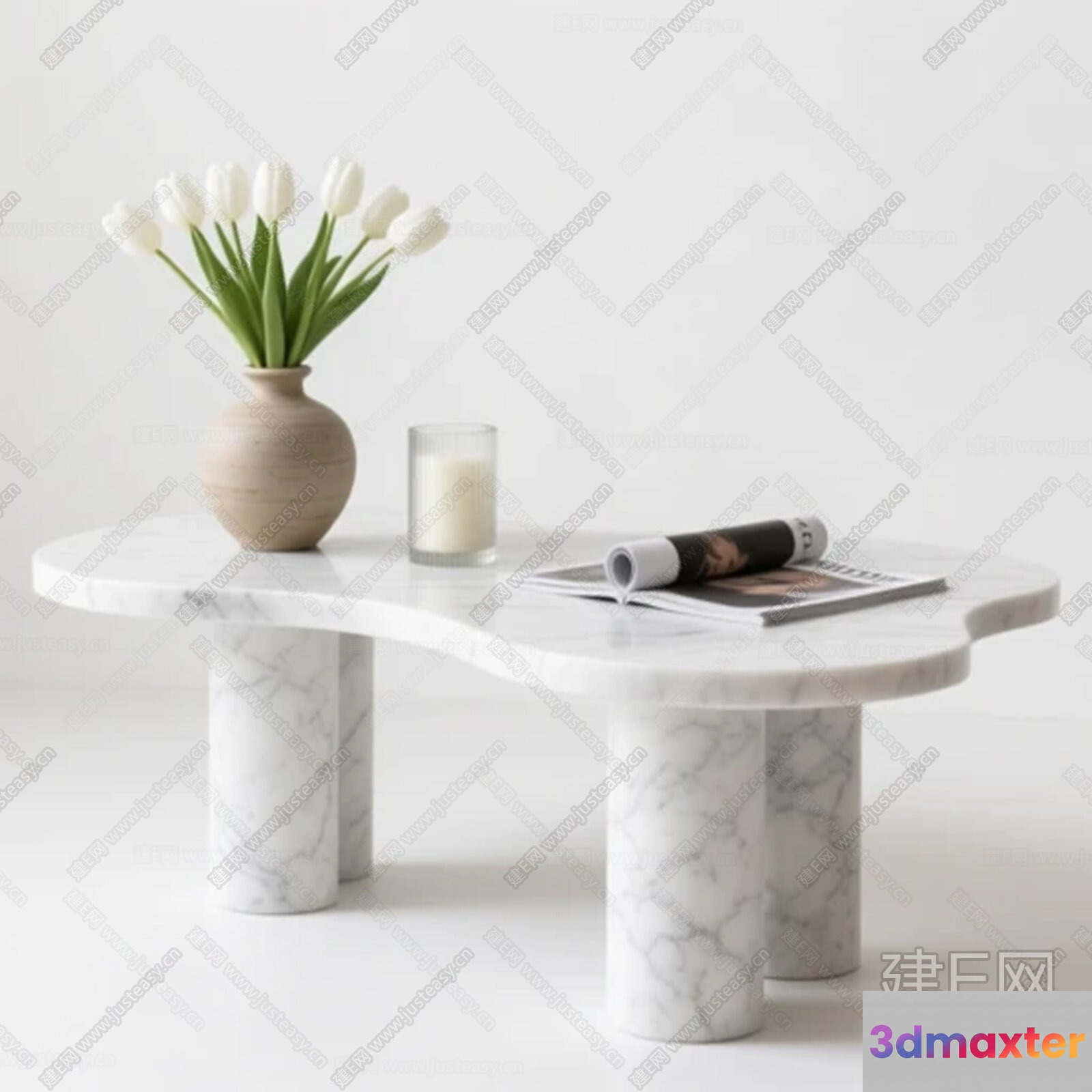 A White Marble Coffee Table 3D Model - 15969 - VRAY Render
