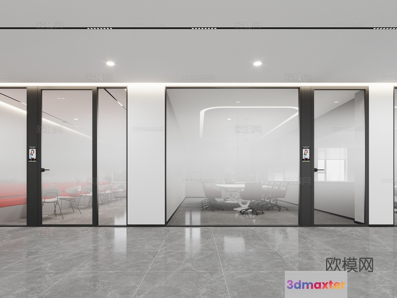 A Modern Office Space With Glass Walls 3D Model - 7089 - VRAY Render