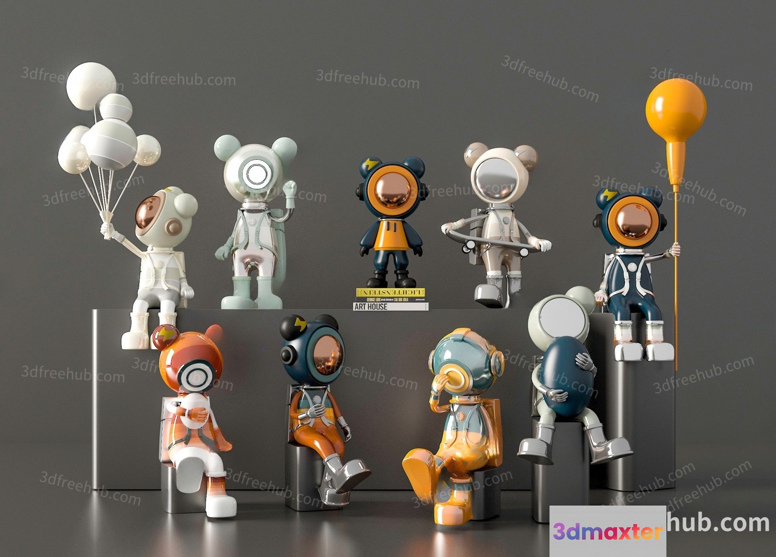 A Collection Of Astronaut Figurines 3D Model - 19859 - VRAY Render