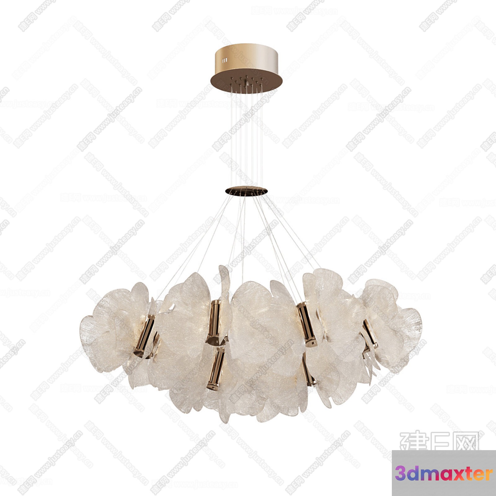 A Chandelier With A Gold And White Design 3D Model - 9624 - CORONA Render