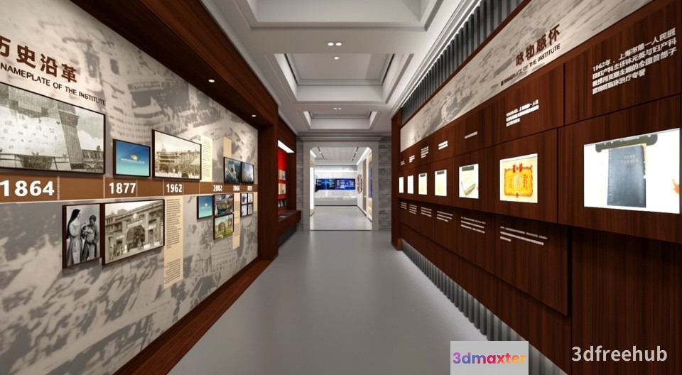 A Museum Corridor With A Long Hallway 3D Model - 21567 - VRAY Render