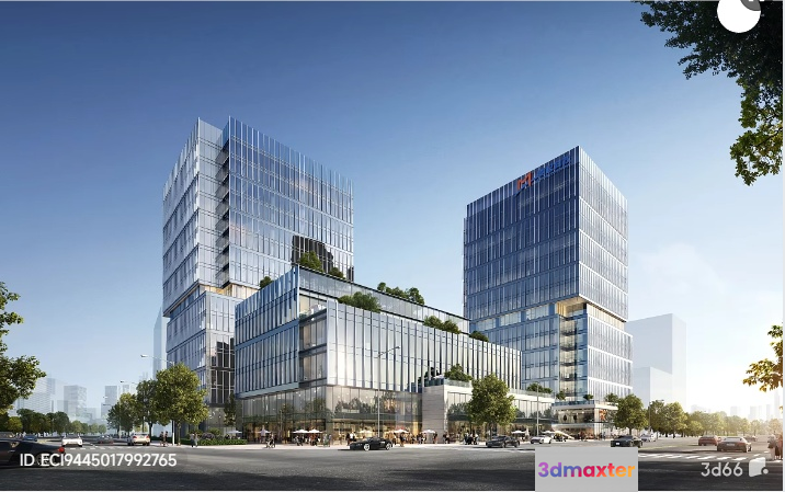 A Large Glass Building 3D Model - 3066 - VRAY Render