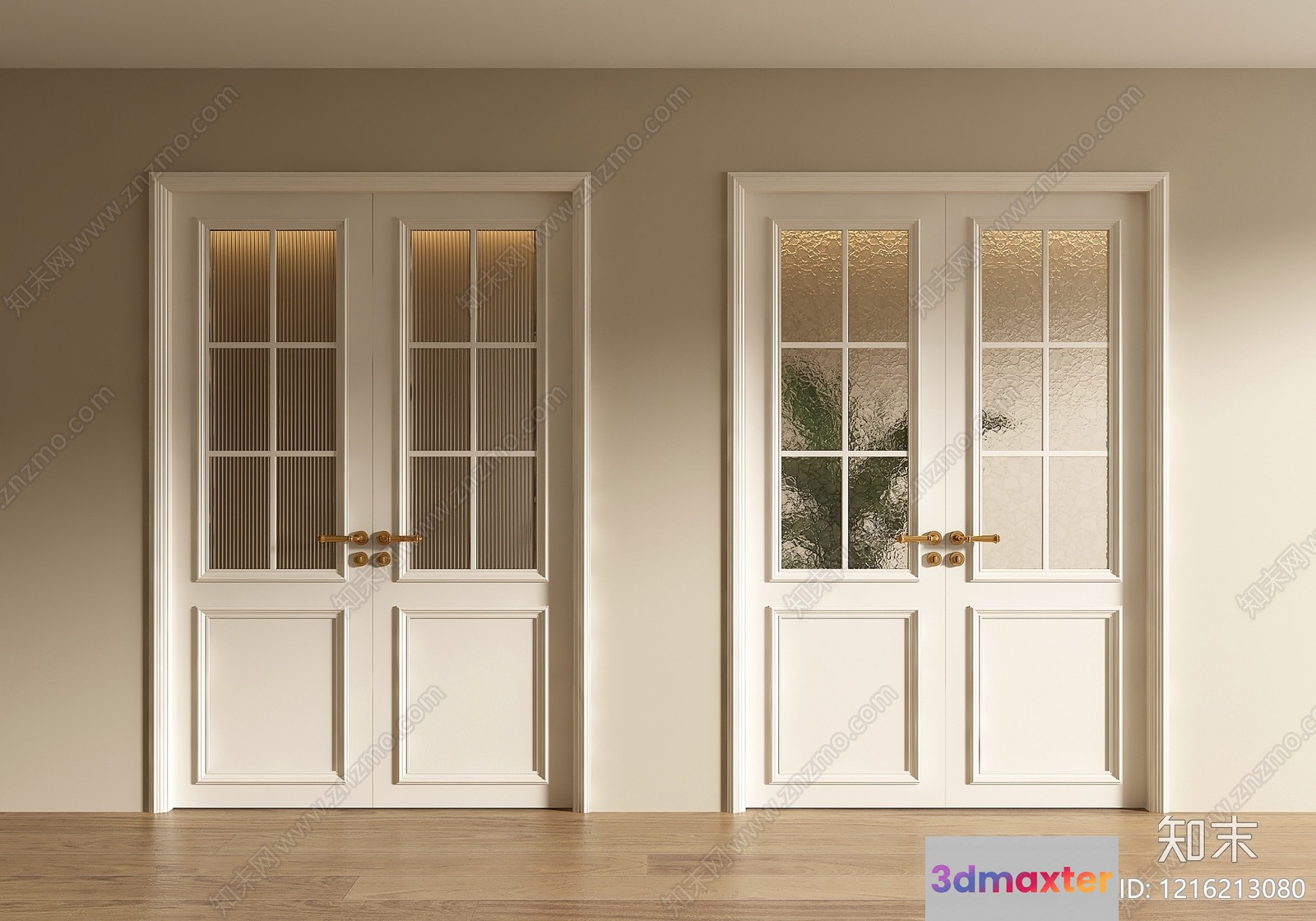 Modern White French Doors 3D Model - 12593 - VRAY Render