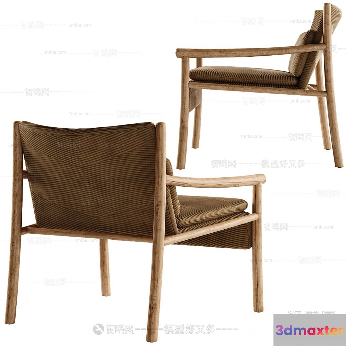 Wooden Armchair With Striped Cushions 3D Model - 14392 - VRAY Render