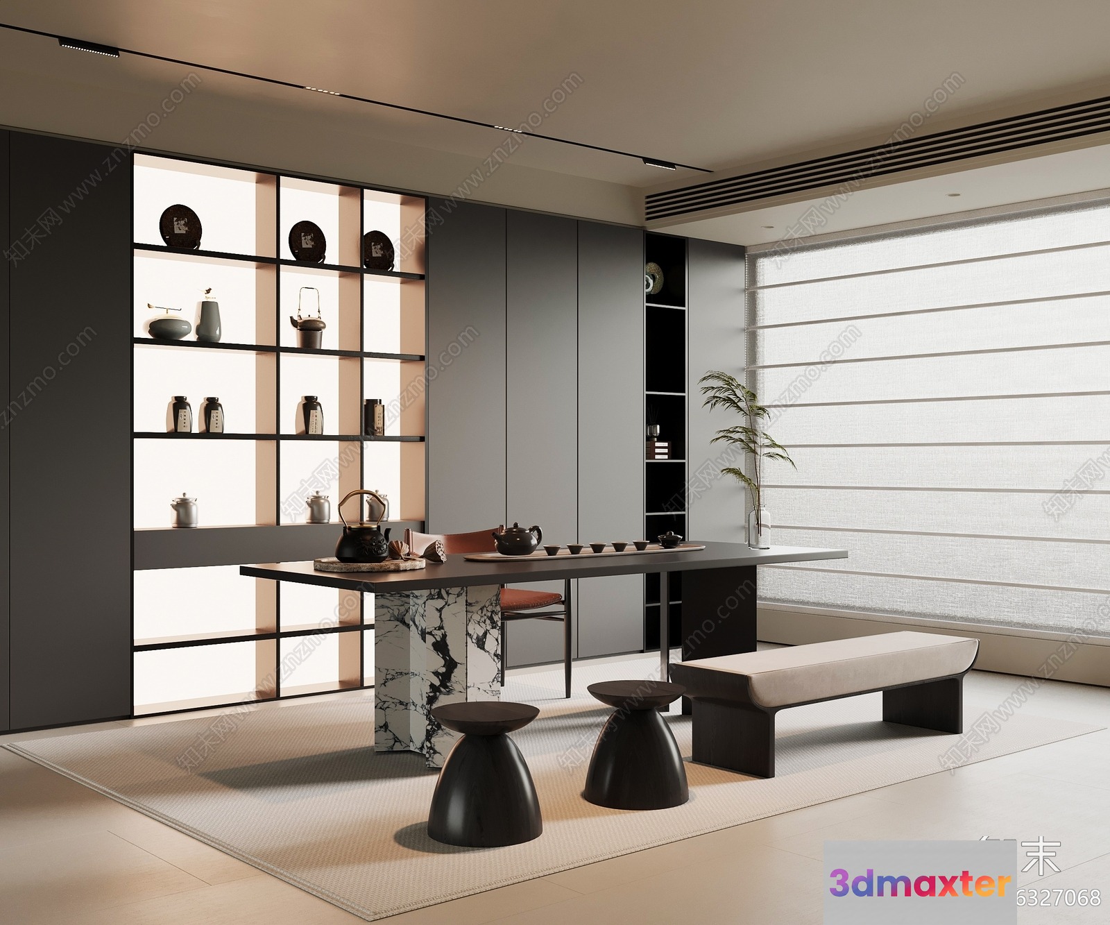 Modern Minimalist Dining Room 3D Model - 15340 - VRAY Render