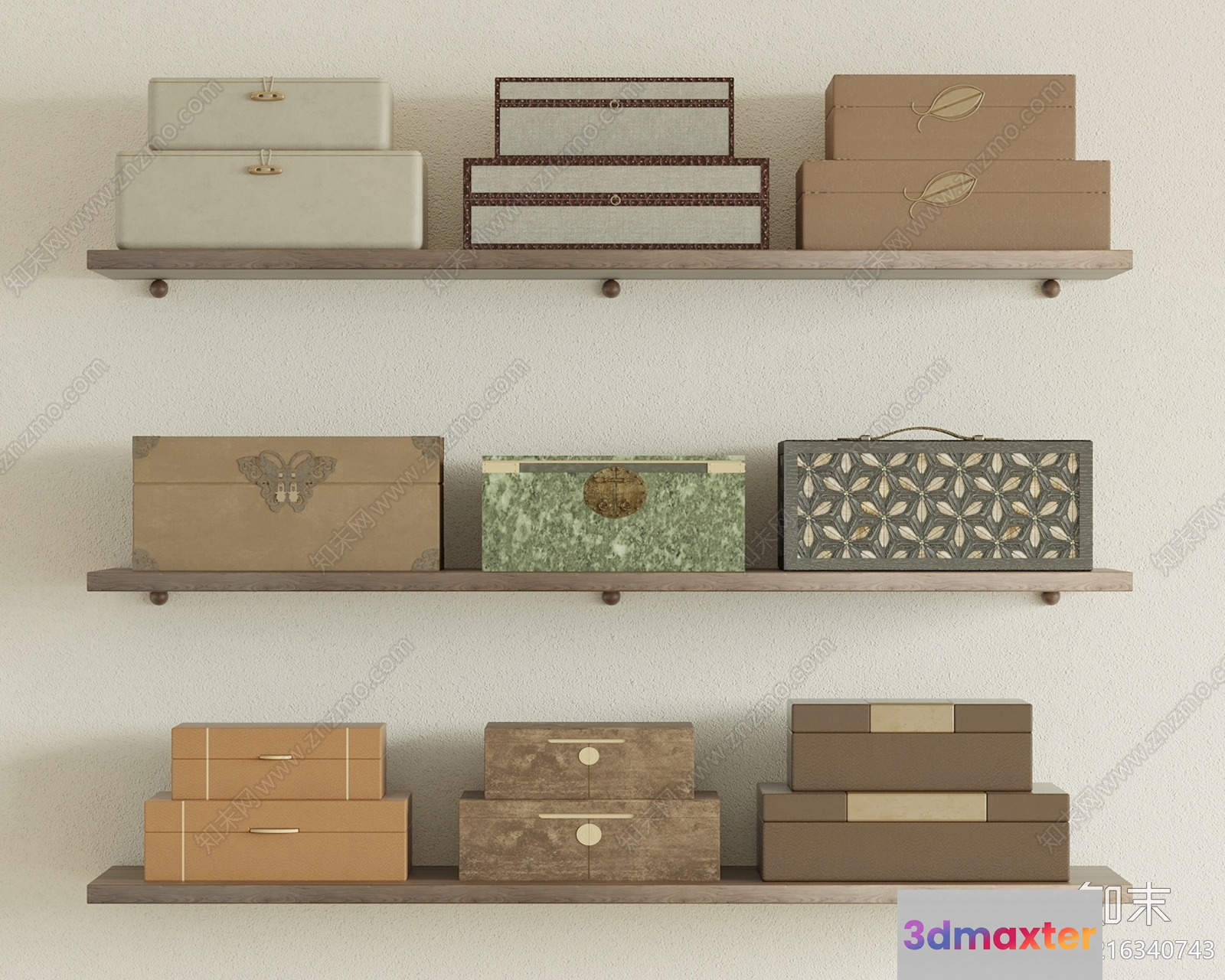 Wooden Decorative Boxes 3D Model - 15027 - VRAY Render
