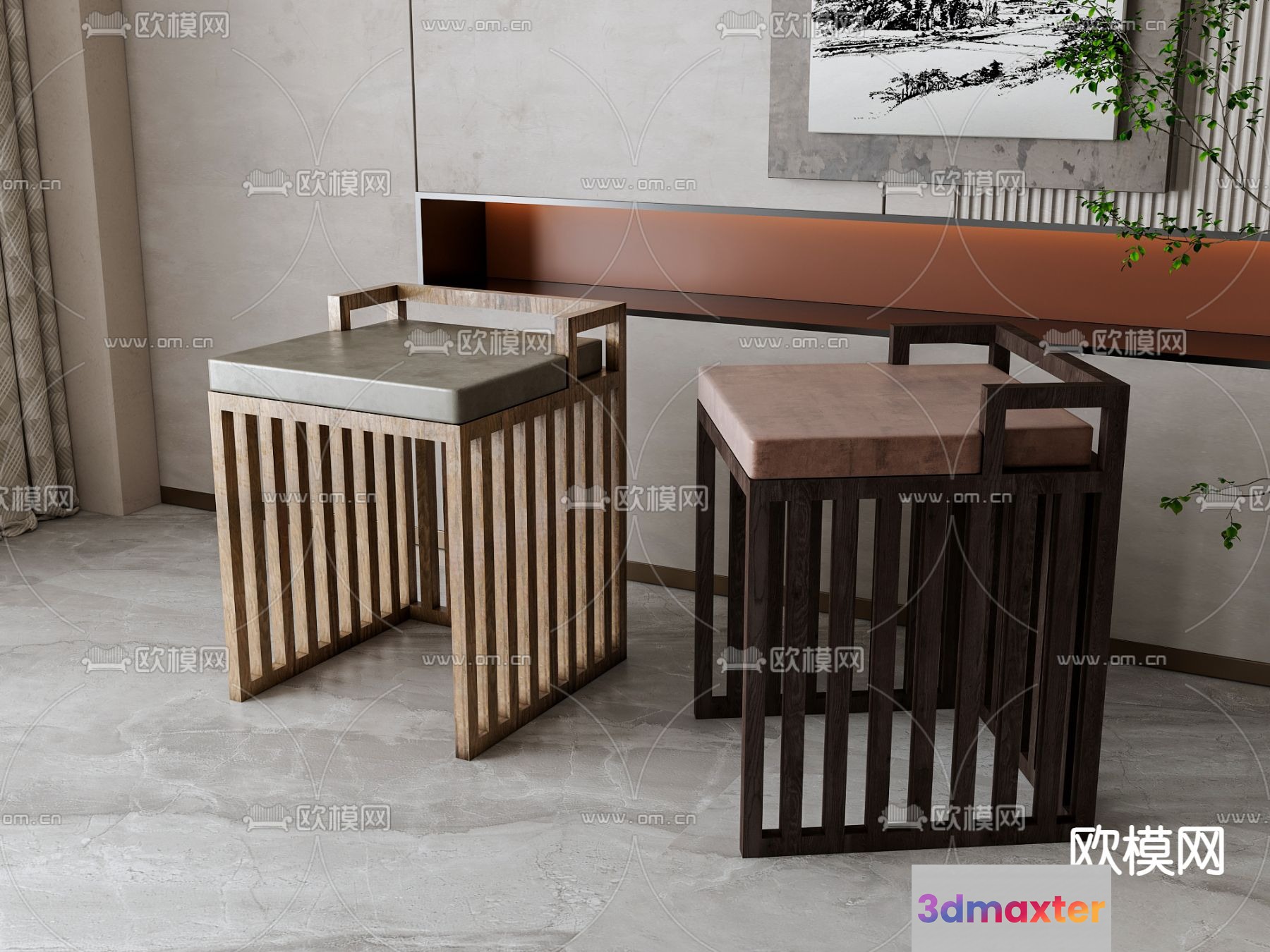 Modern Wooden Stools 3D Model - 12420 - VRAY Render