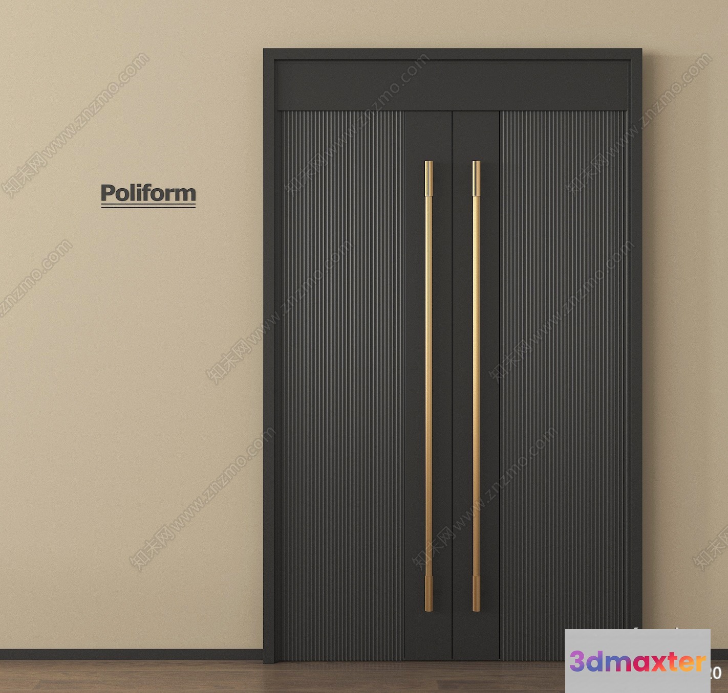 A Modern Door With Gold Handles 3D Model - 3694 - VRAY Render